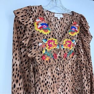 Oddi Leopard Print Blouse Boho Size Small Embroidered Size Small Long Sleeve